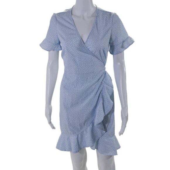 Vero Moda Womens Short Sleeve V Neck Polka Dot Wrap Dress Blue Size Small - Picture 1 of 6